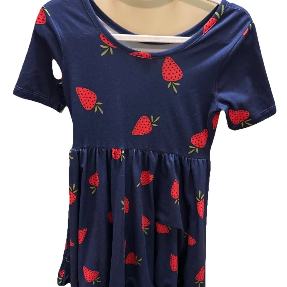 Zunie Navy Dress with Red Strawberry Print